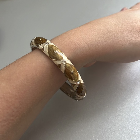 No Brand Tan and Silver Hand-painted Bangle Bracelet - Picture 5 of 5